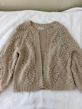 Lucky Brand Beige Bobble Knit Open-Front Cardigan